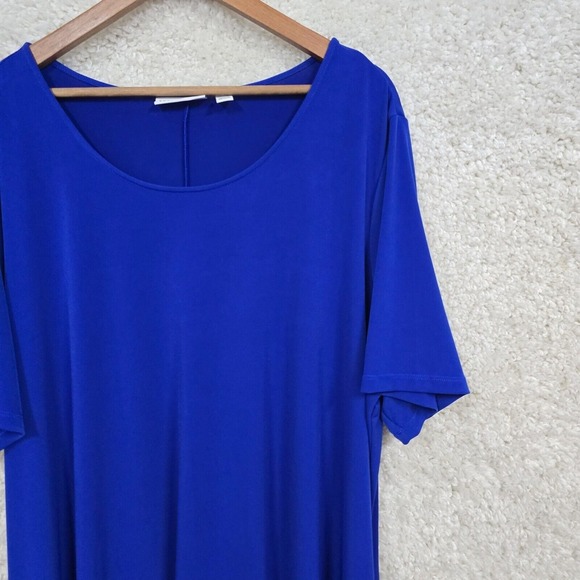 Susan Graver Dress Womens 3X Blue Short Sleeve Shift Pocket Stretch Liquid Knit - Picture 3 of 11